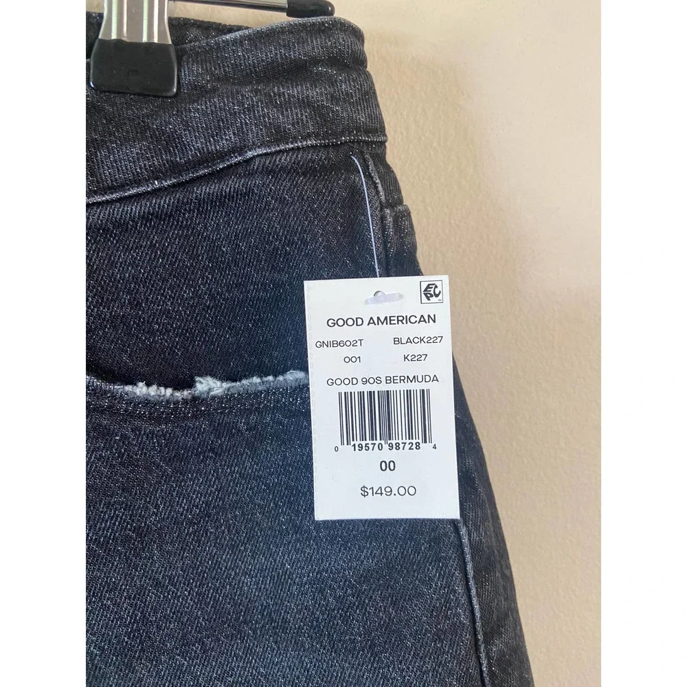 Black Denim Bermuda Shorts High Rise Raw Hem Good American Good 90s 00 24 New